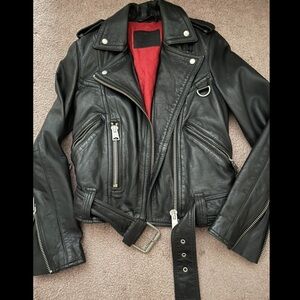 Allsaints All Saints black leather biker moto jacket red lining